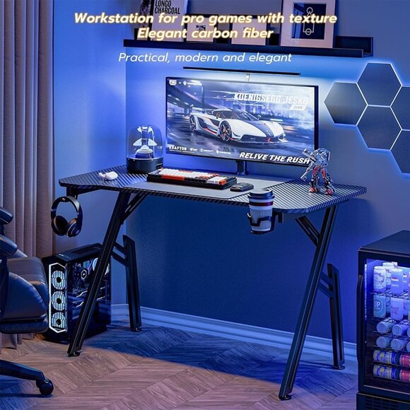 New 47 Inch Gaming Computer Desk - Ergonomic Carbon Fiber PC Table, Large Desk - Picture 5 of 10